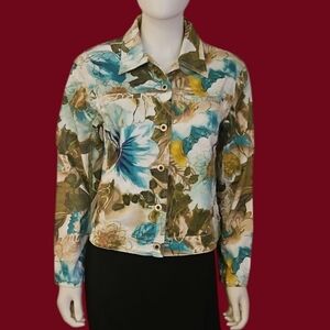 Caribbean JOE Hawaiian Tropical Floral Lightweight Festival Tiki Jacket Medium